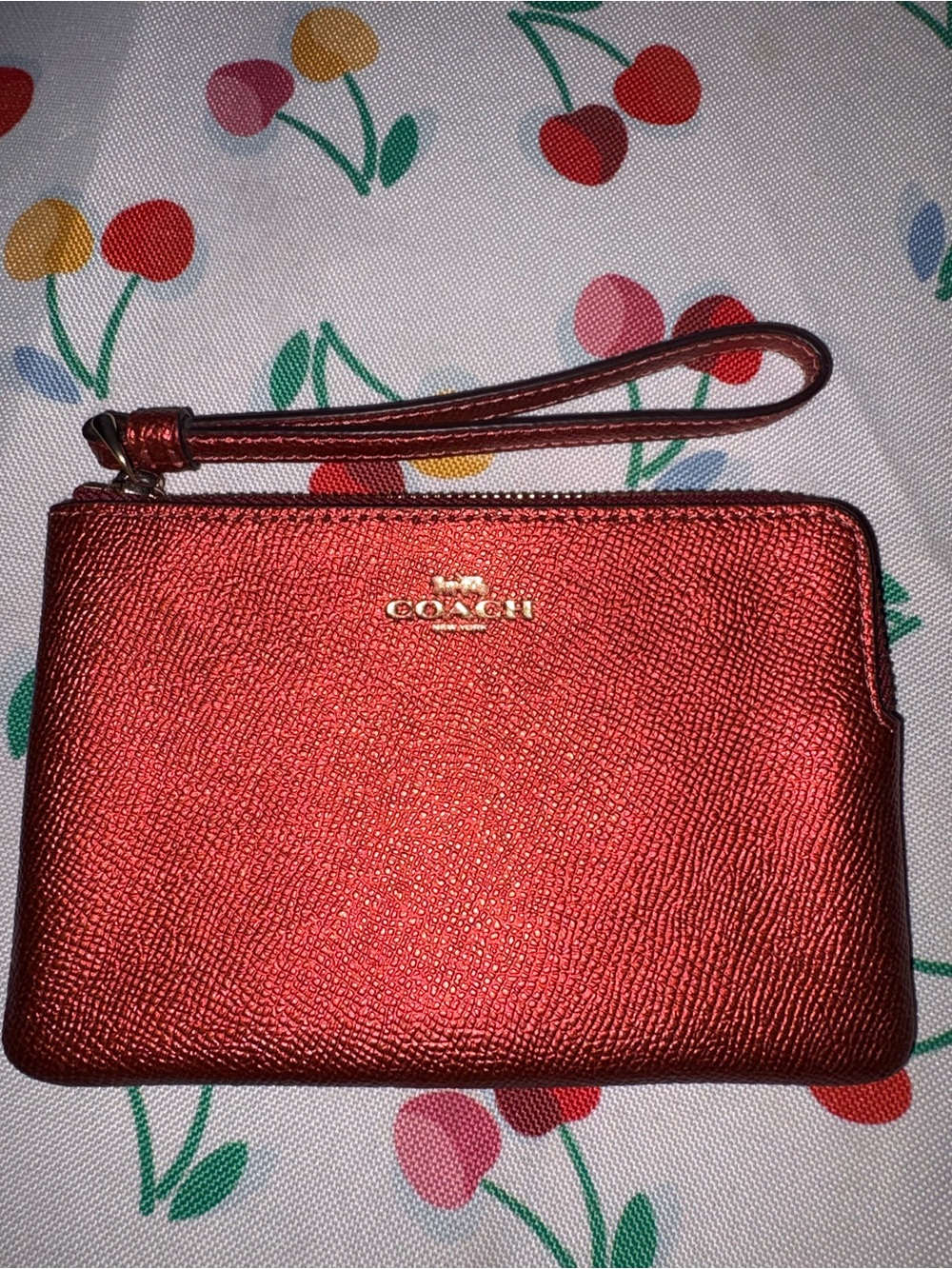 Coach Metallic Red Zip Wristlet with Gold Hardware